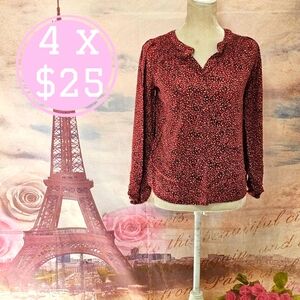 Croft & Barrow Red Mandarin Collar Cuffed Sleeve Blouse Sz XS